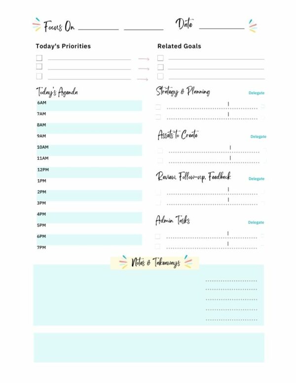 Day Agenda - The Freelancer's 12-Week Daily Planner