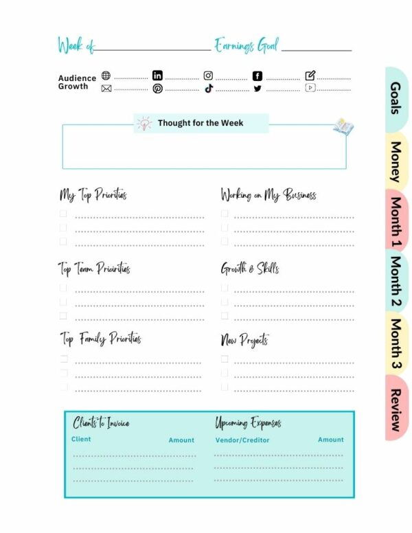 Weekly priorities page The Freelancer's 12-Week Daily Planner