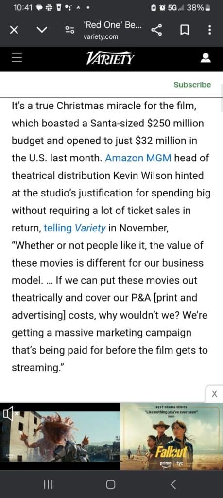 Quote from MGM head of theatrical releases Kevin Wilson on Red One paying for P&A with theatrical release.