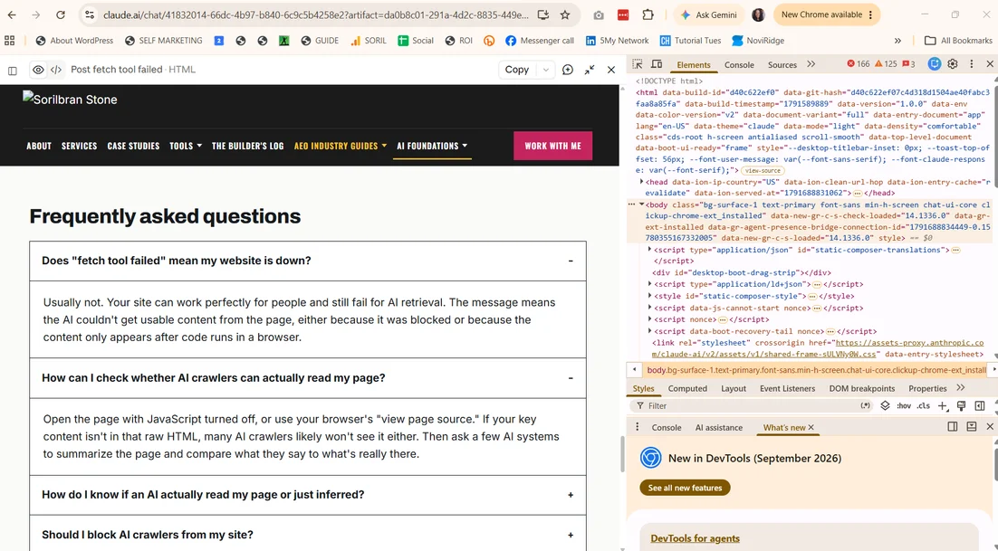 Chrome Developer tools open on the Elements tab, showing the page's HTML as the browser built it after running JavaScript.